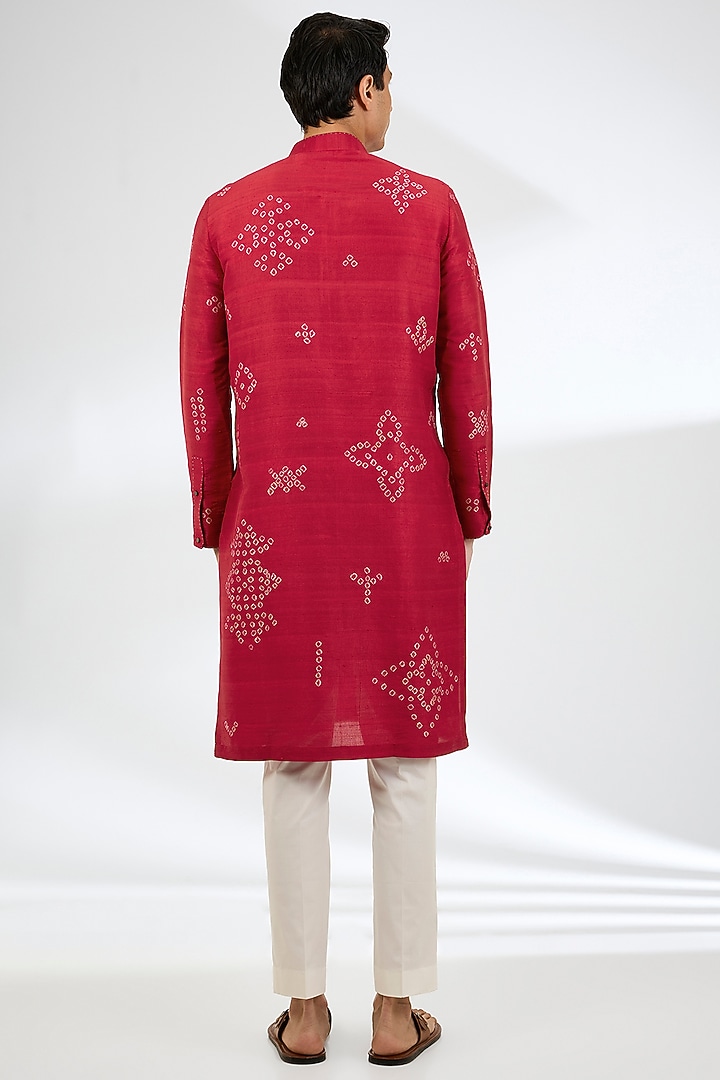 Red Silk Kurta Set by Divyam Mehta Men at Pernia's Pop Up Shop