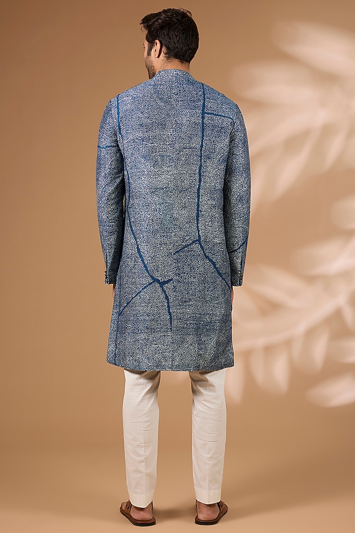 Blue Raw Silk Kurta Set by Divyam Mehta Men at Pernia's Pop Up Shop