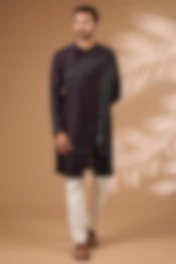 Jamun Purple Raw Silk Kurta Set by Divyam Mehta Men