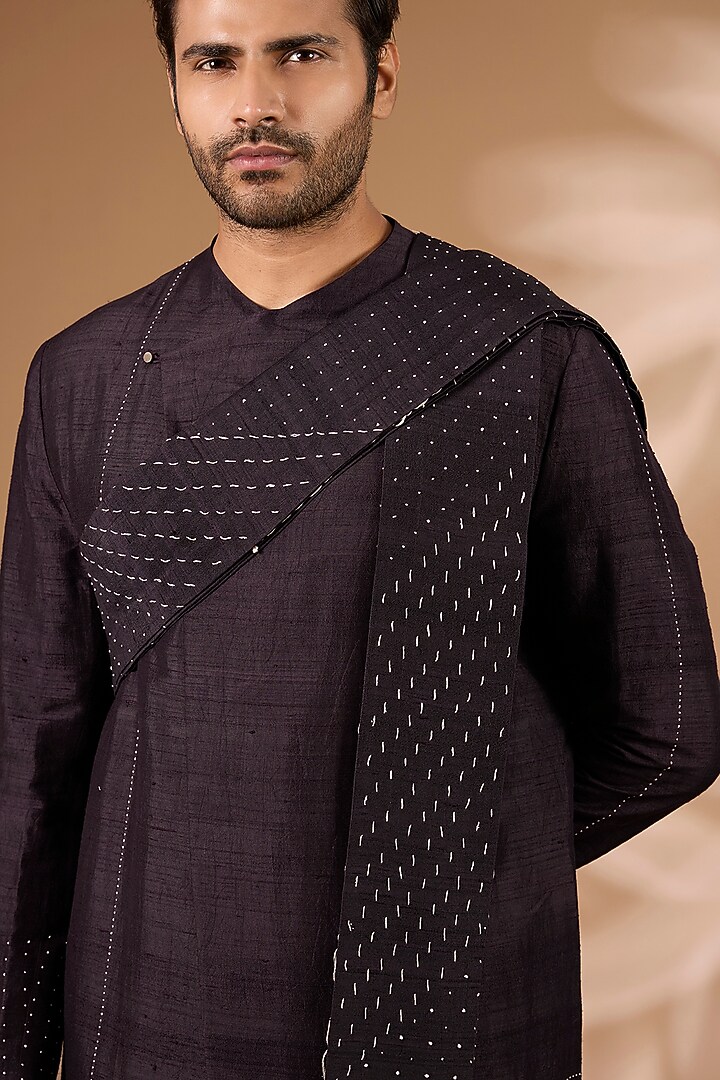 Jamun Purple Raw Silk Kurta Set by Divyam Mehta Men at Pernia's Pop Up Shop
