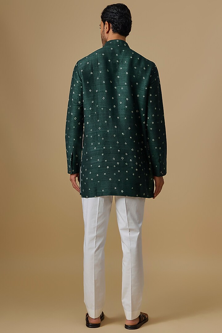 Bottle Green Raw Silk Kurta by Divyam Mehta Men at Pernia's Pop Up Shop