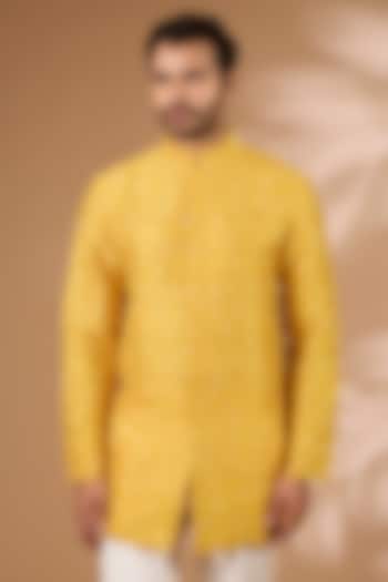Haldi Yellow Raw Silk Kurta by Divyam Mehta Men