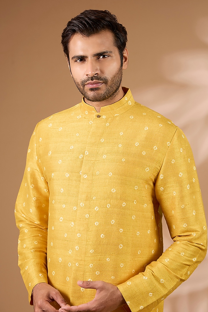 Haldi Yellow Raw Silk Kurta by Divyam Mehta Men at Pernia's Pop Up Shop