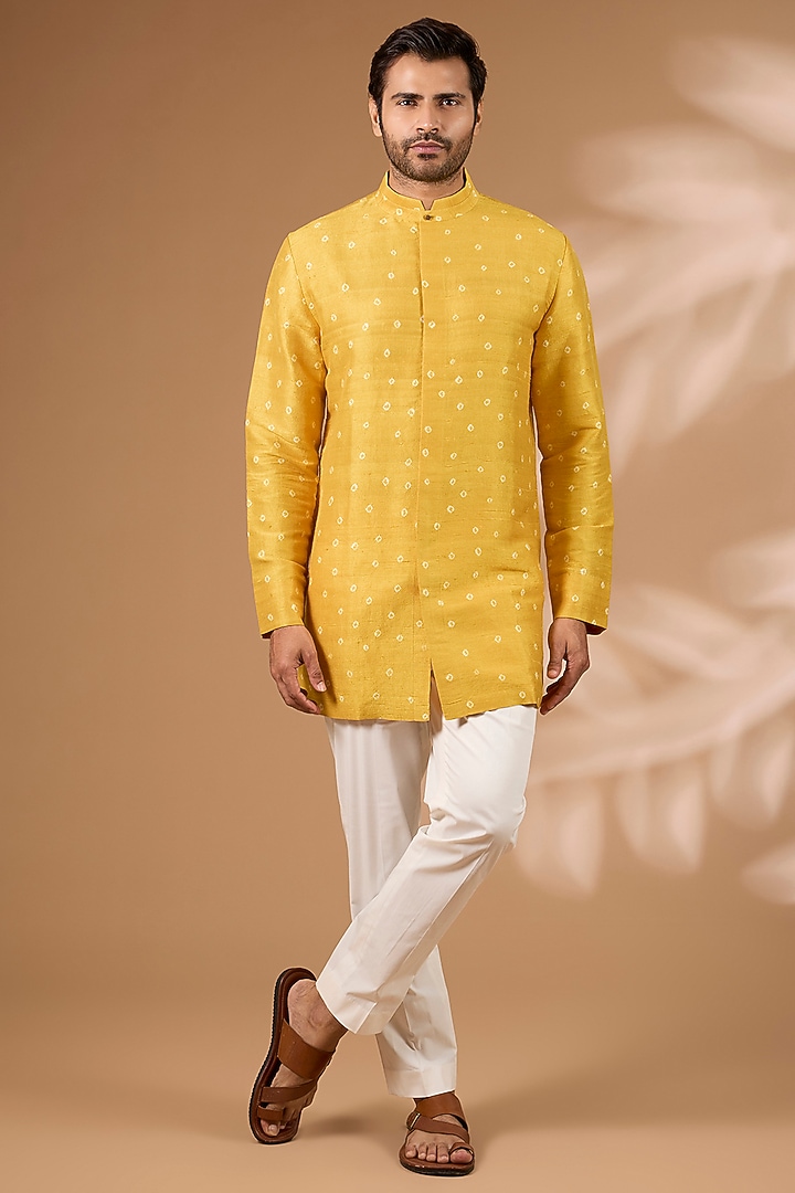 Haldi Yellow Raw Silk Kurta by Divyam Mehta Men at Pernia's Pop Up Shop