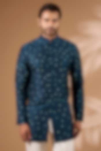 Dark Indigo Raw Silk Kurta by Divyam Mehta Men