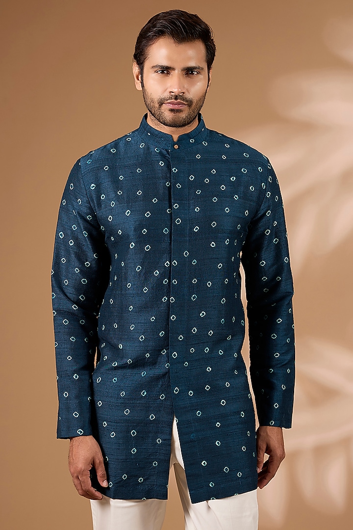Dark Indigo Raw Silk Kurta by Divyam Mehta Men