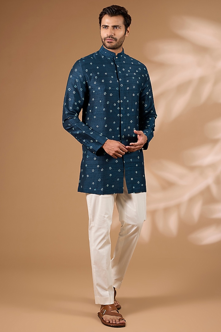 Dark Indigo Raw Silk Kurta by Divyam Mehta Men at Pernia's Pop Up Shop