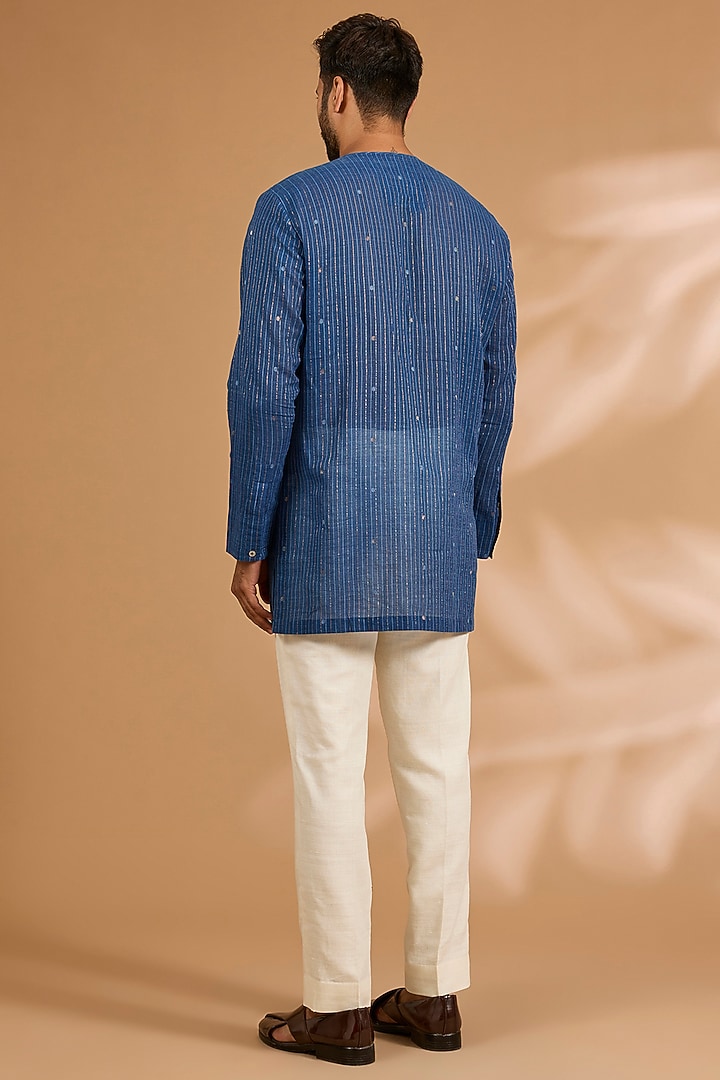 Blue Silk Bundi Jacket Set by Divyam Mehta Men at Pernia's Pop Up Shop