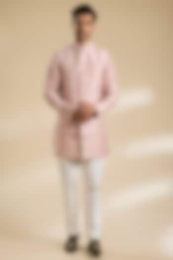 Onion Pink Raw Silk Bundi Jacket Set by Divyam Mehta Men