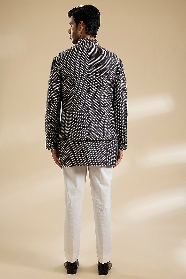 Coal Black Raw Silk Bundi Jacket Set by Divyam Mehta Men at Pernia's Pop Up Shop
