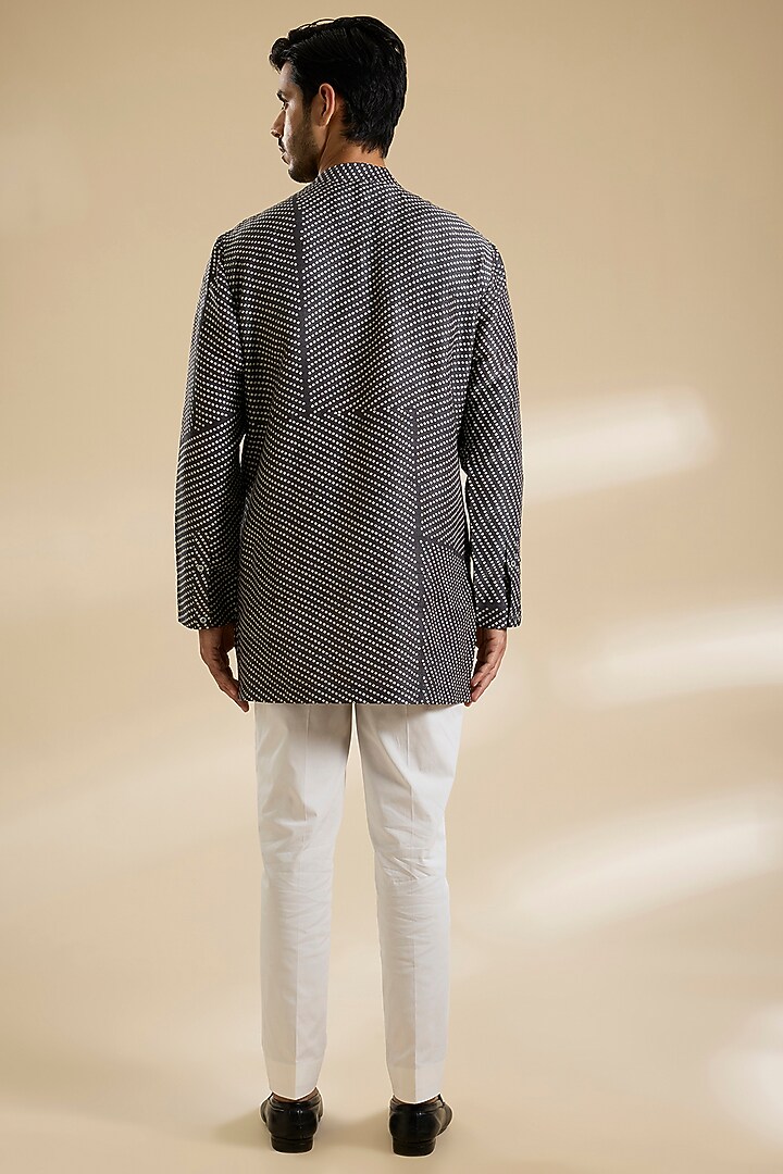 Coal Black Raw Silk Bundi Jacket Set by Divyam Mehta Men at Pernia's Pop Up Shop