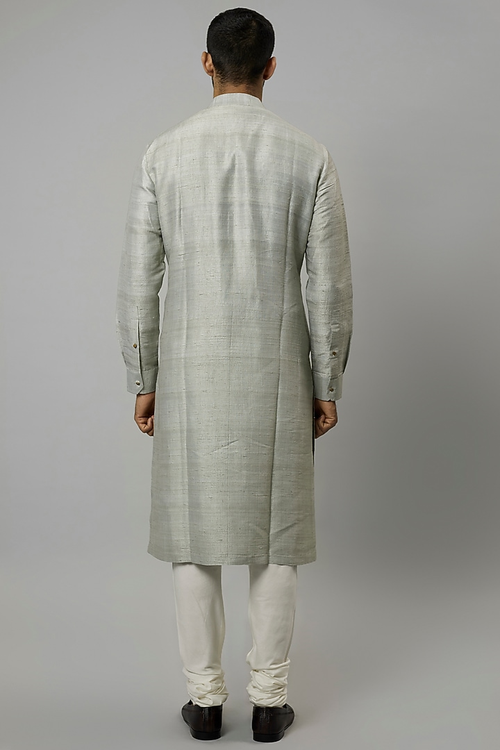 Mint Raw Silk & Katan Silk Embroidered Kurta Set by Divyam Mehta Men at Pernia's Pop Up Shop