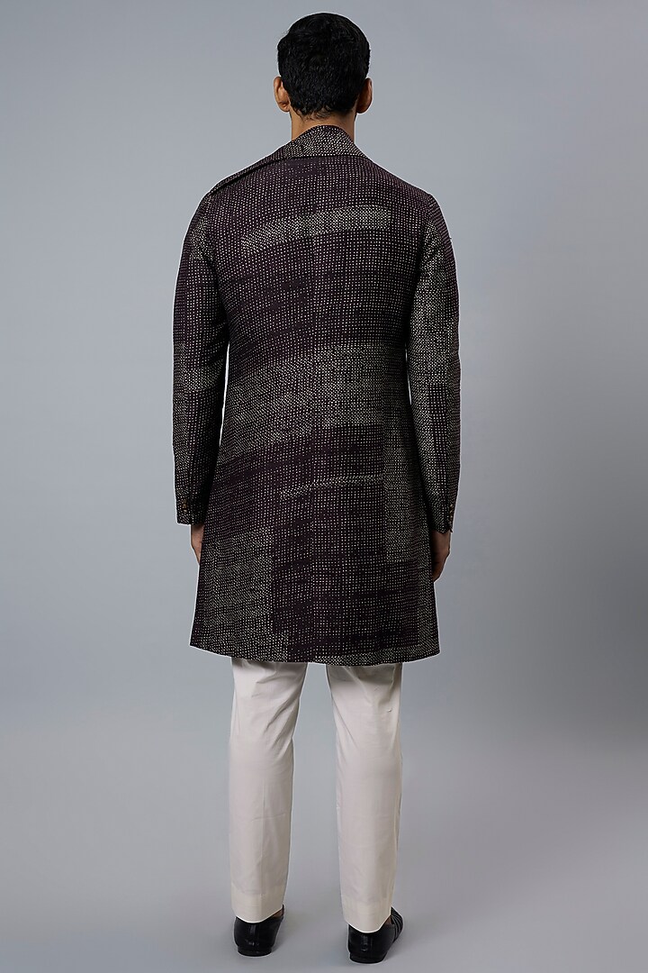 Space Blue Raw Silk & Katan Silk Draped Kurta Set by Divyam Mehta Men at Pernia's Pop Up Shop