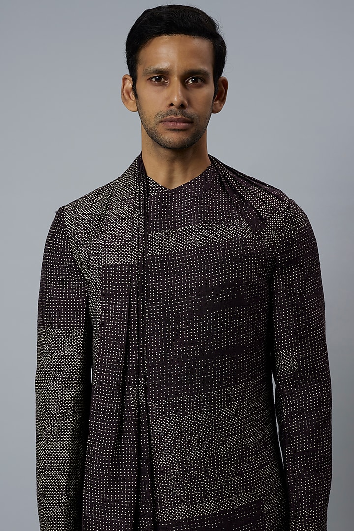 Space Blue Raw Silk & Katan Silk Draped Kurta Set by Divyam Mehta Men at Pernia's Pop Up Shop