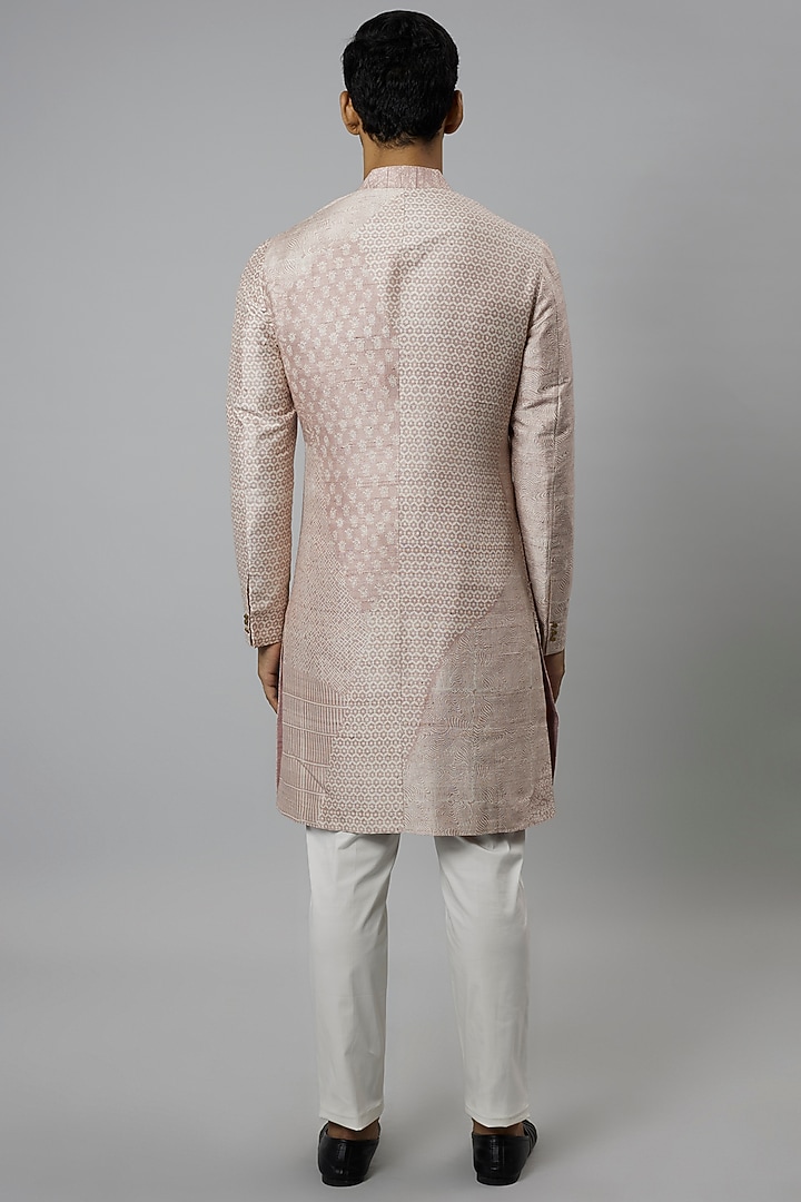 Pink Raw Silk & Stretch Cotton Printed Kurta Set by Divyam Mehta Men at Pernia's Pop Up Shop