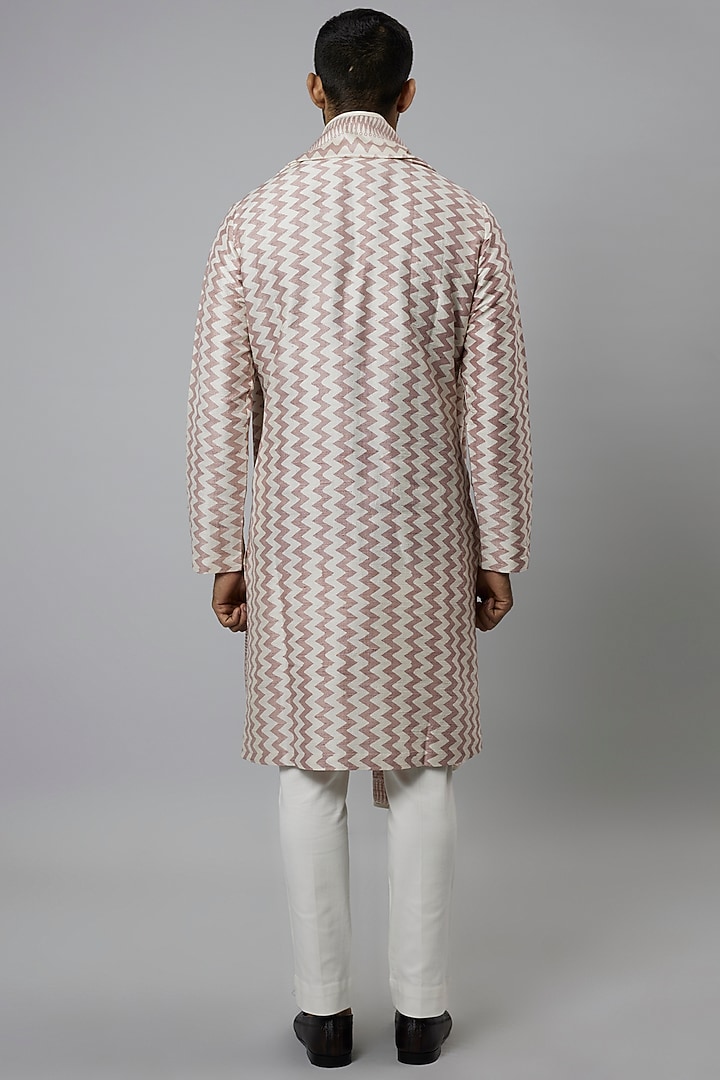 Pink Raw Silk Printed Kurta Set by Divyam Mehta Men at Pernia's Pop Up Shop