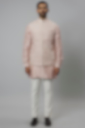 Pink Raw Silk Bundi Jacket Set by Divyam Mehta Men at Pernia's Pop Up Shop