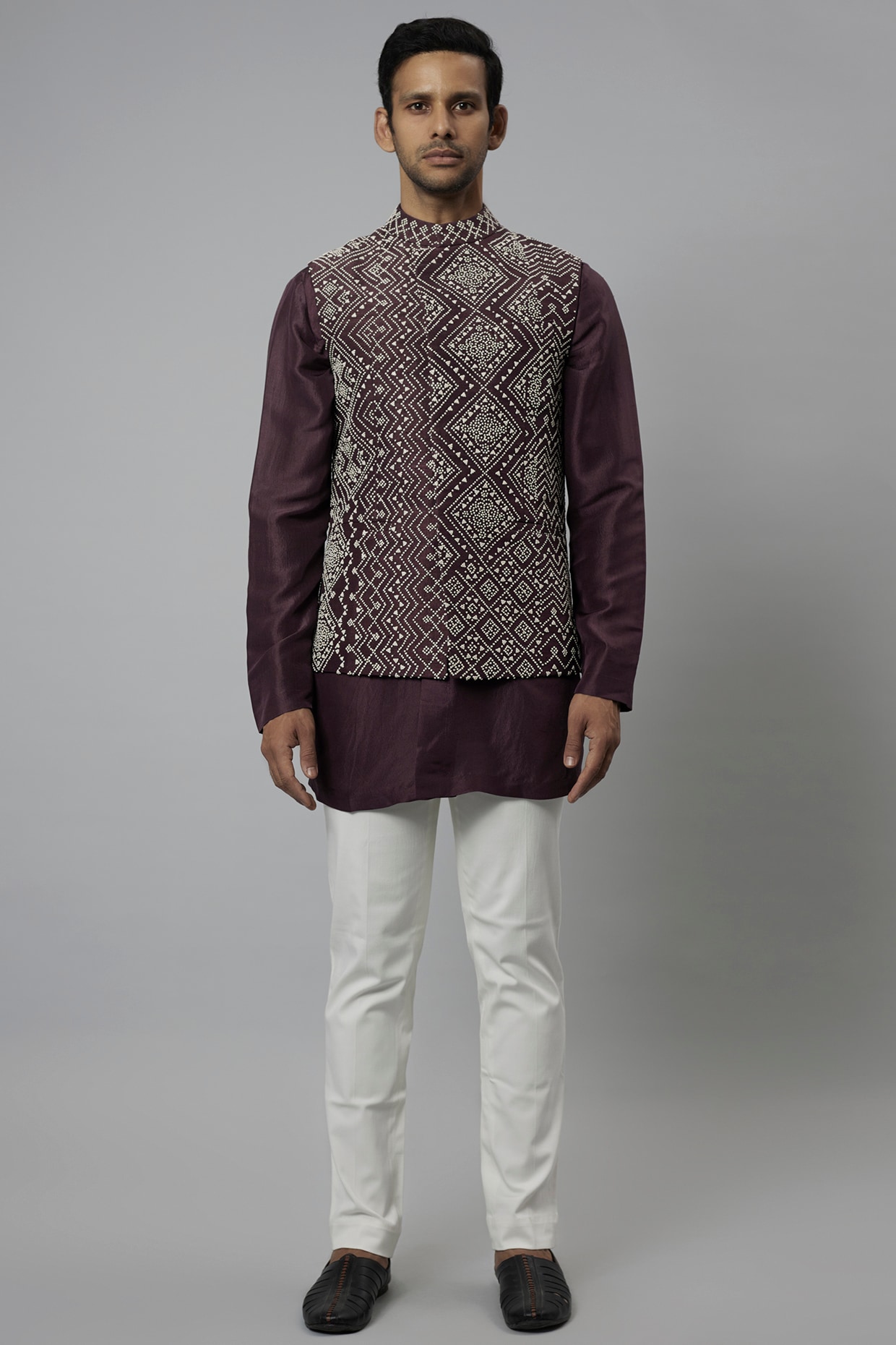 Divyam Mehta Falsa Raw Silk & Dupion Silk Embroidered Bundi Jacket Set
