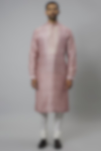 Antique Pink Raw Silk & Katan Silk Embroidered Kurta Set by Divyam Mehta Men at Pernia's Pop Up Shop