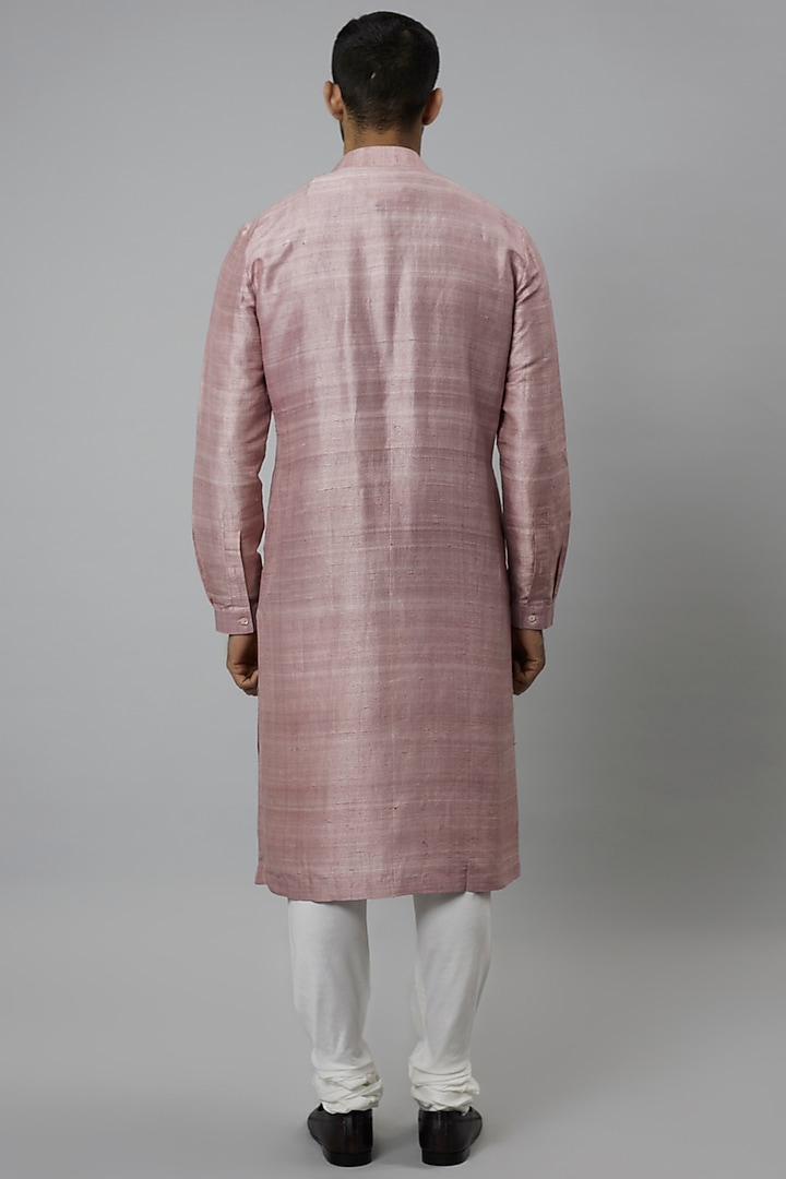 Antique Pink Raw Silk & Katan Silk Embroidered Kurta Set by Divyam Mehta Men at Pernia's Pop Up Shop