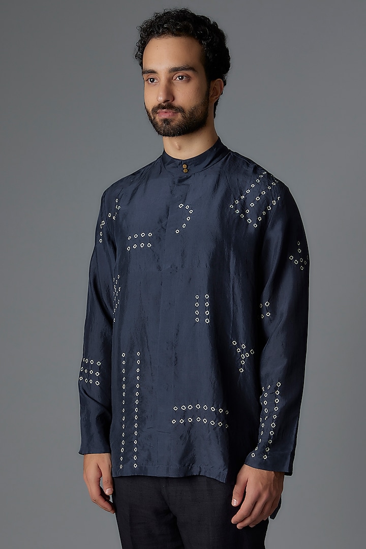 Blue South Silk Shibori Printed Shirt by Divyam Mehta Men