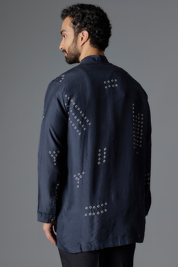 Blue South Silk Shibori Printed Wedding Shirt by Divyam Mehta Men at Pernia's Pop Up Shop