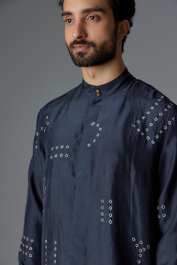 Blue South Silk Shibori Printed Wedding Shirt by Divyam Mehta Men at Pernia's Pop Up Shop