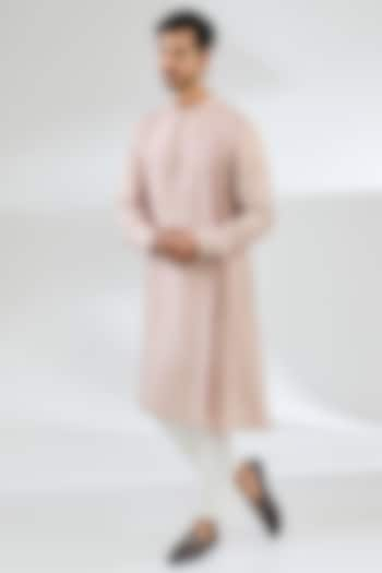 Pink Raw Silk Kurta Set by Divyam Mehta Men