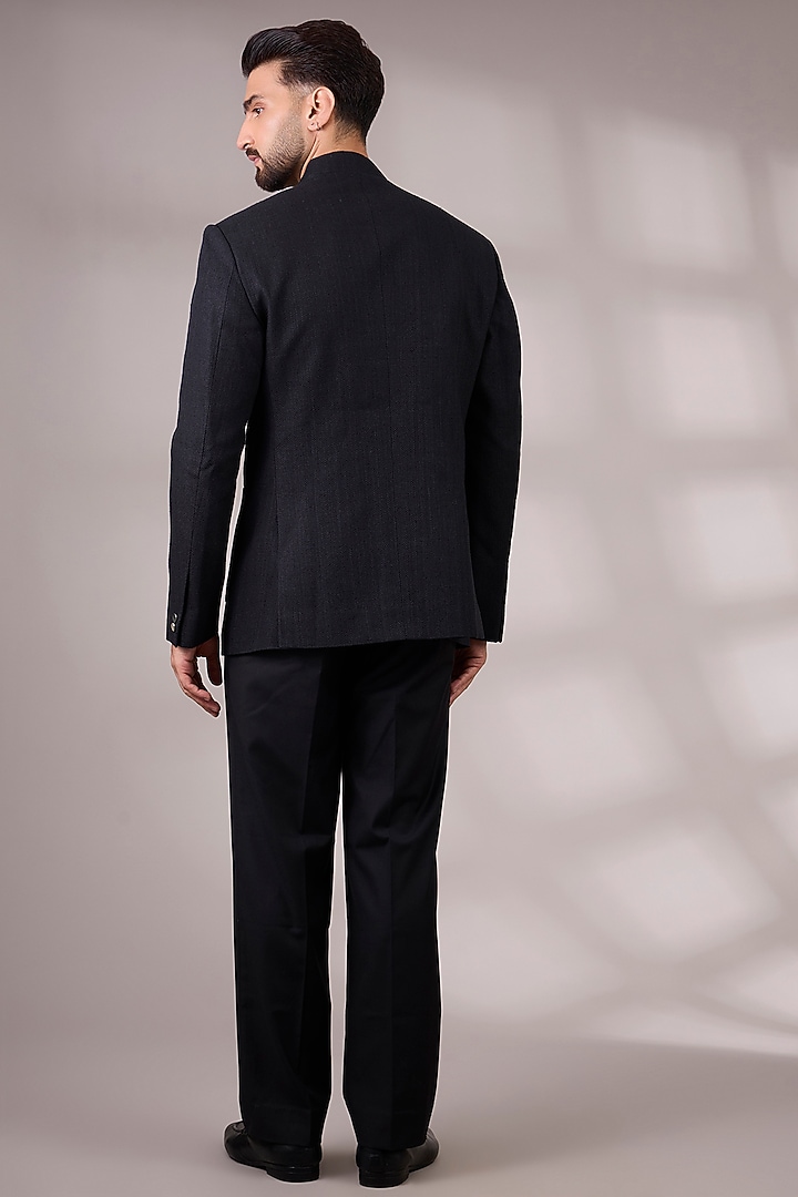 Black Suiting Groom Bandhgala Set by Divyam Mehta Men at Pernia's Pop Up Shop