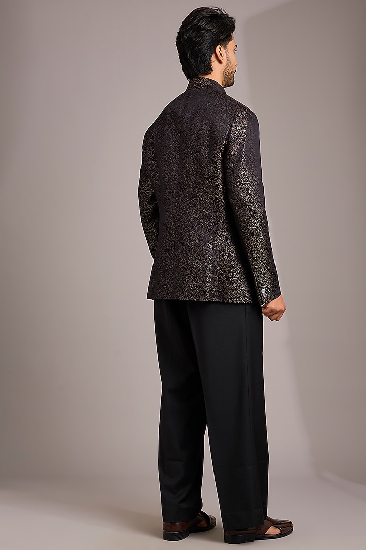 Black Matka Silk Groom Bandhgala Set by Divyam Mehta Men at Pernia's Pop Up Shop