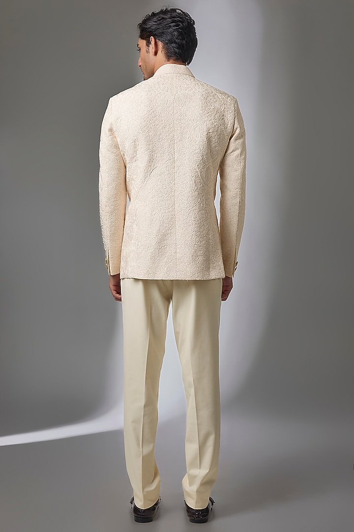 Ivory Matka Silk Groom Bandhgala Set by Divyam Mehta Men at Pernia's Pop Up Shop