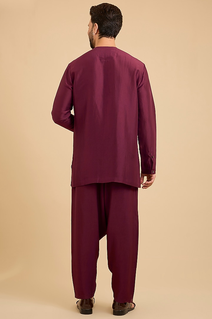 Berry Wine Matka Silk Bundi Jacket Set by Divyam Mehta Men at Pernia's Pop Up Shop