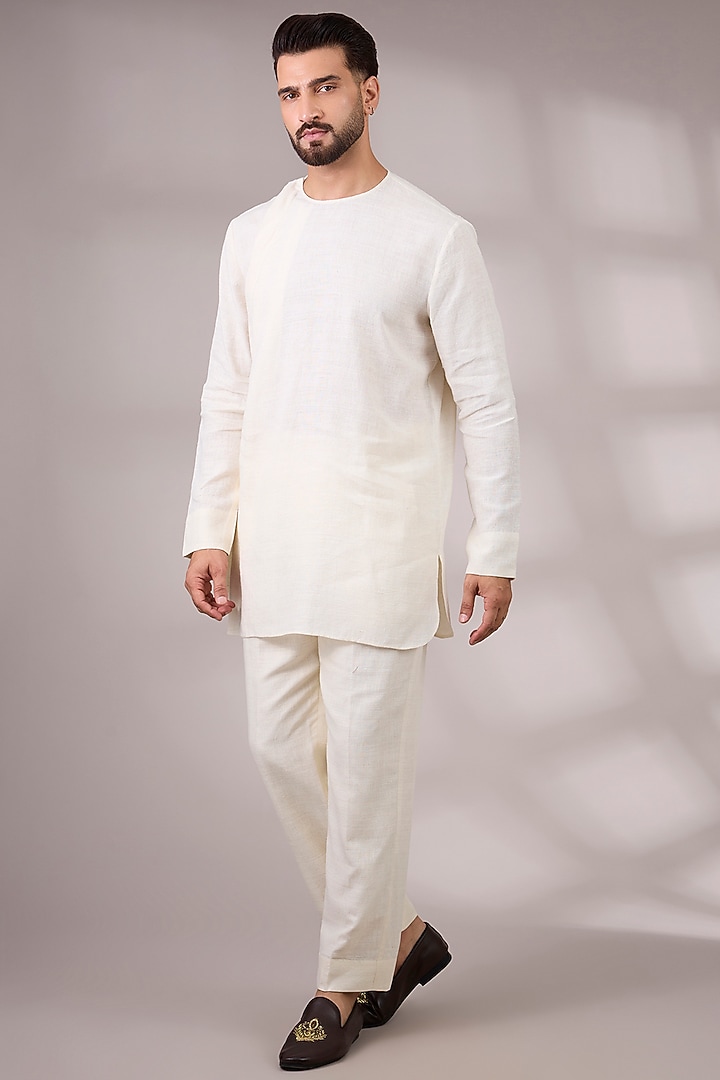 Ivory & Multi-Colored Matka Silk Bundi Jacket Set by Divyam Mehta Men at Pernia's Pop Up Shop
