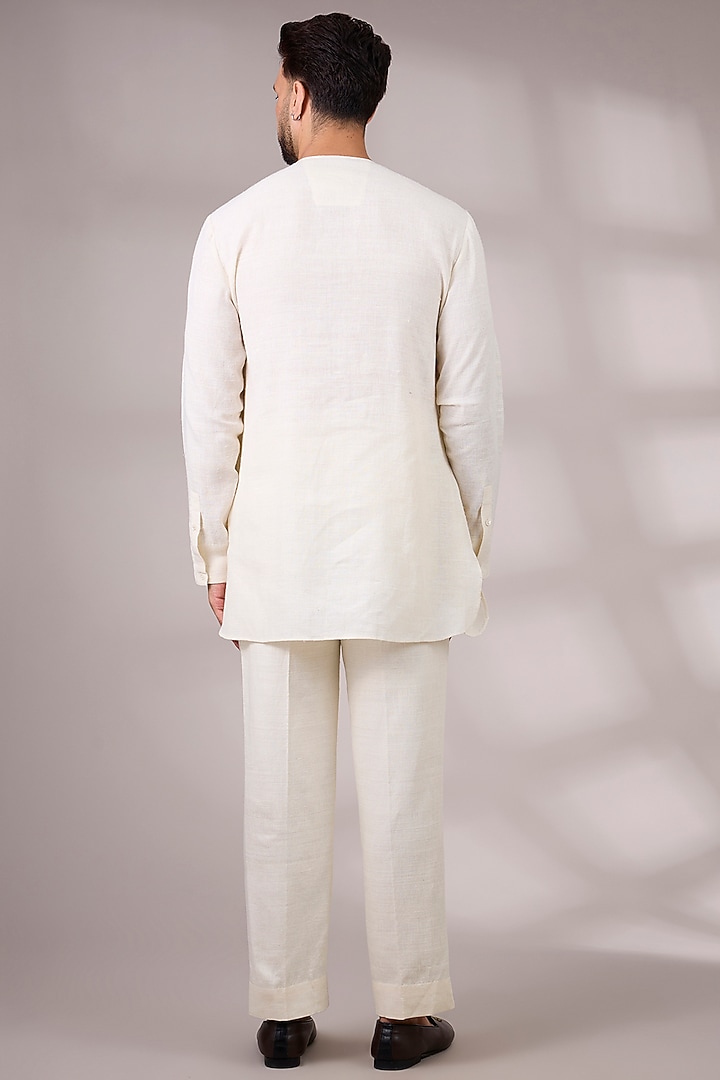 Ivory & Multi-Colored Matka Silk Bundi Jacket Set by Divyam Mehta Men at Pernia's Pop Up Shop