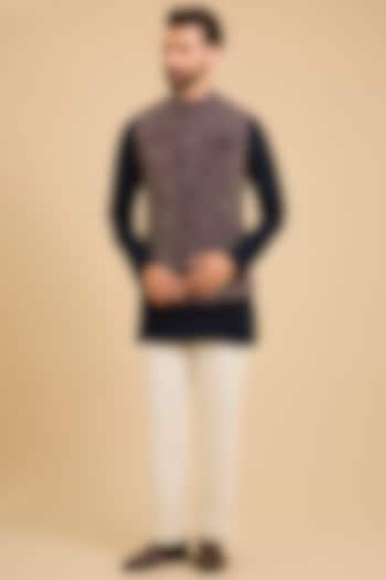 Indigo Matka Silk Bundi Jacket Set by Divyam Mehta Men at Pernia's Pop Up Shop
