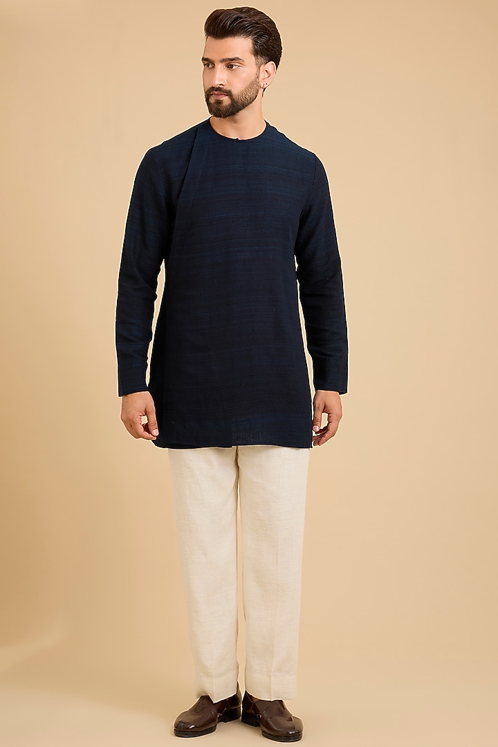 Indigo Matka Silk Bundi Jacket Set by Divyam Mehta Men at Pernia's Pop Up Shop