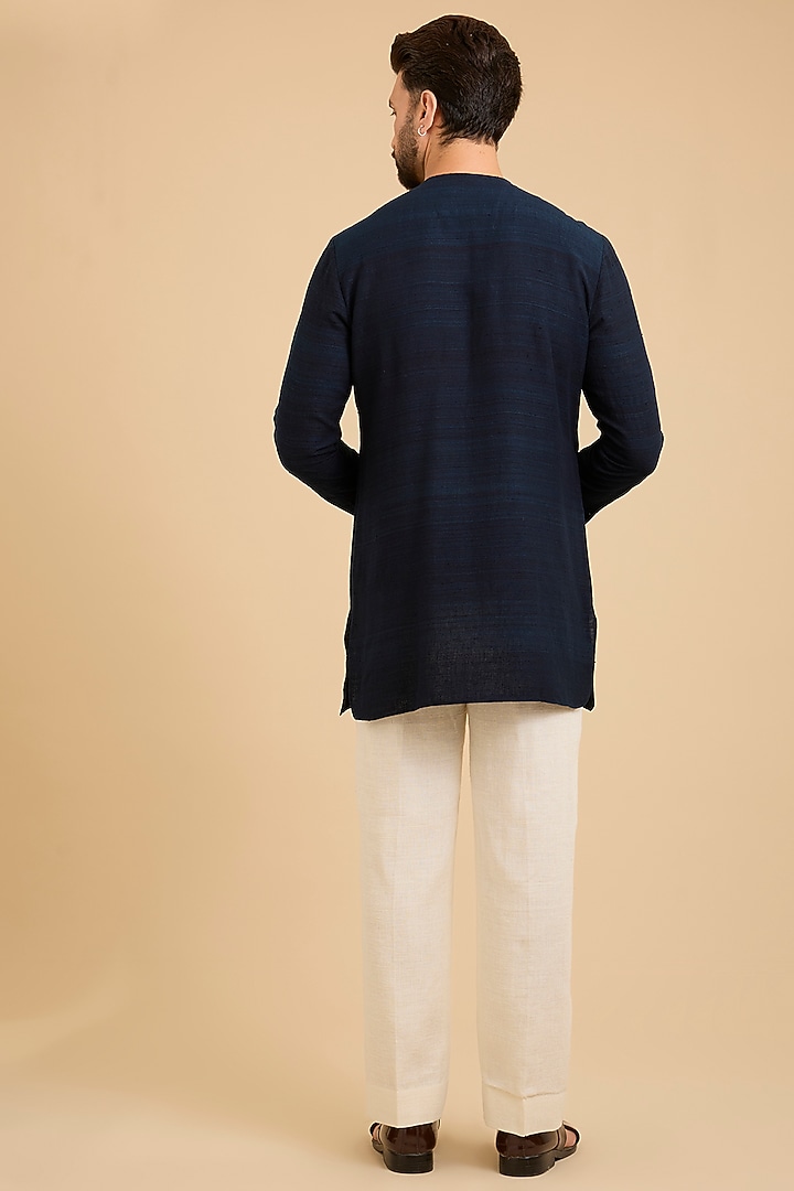 Indigo Matka Silk Bundi Jacket Set by Divyam Mehta Men at Pernia's Pop Up Shop