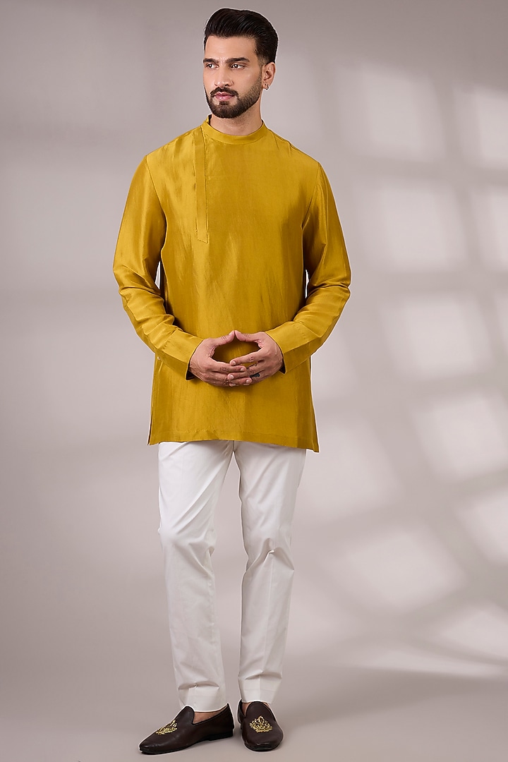 Haldi Yellow Matka Silk Bundi Jacket Set by Divyam Mehta Men at Pernia's Pop Up Shop