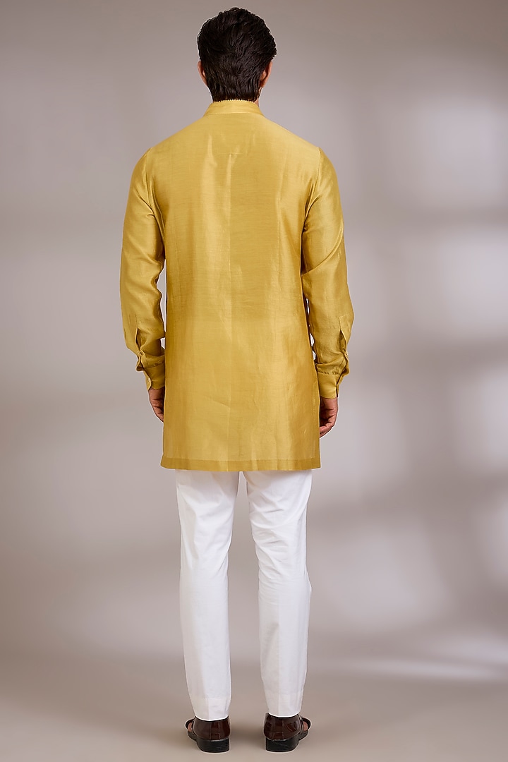 Haldi Yellow Silk Bundi Jacket Set by Divyam Mehta Men at Pernia's Pop Up Shop