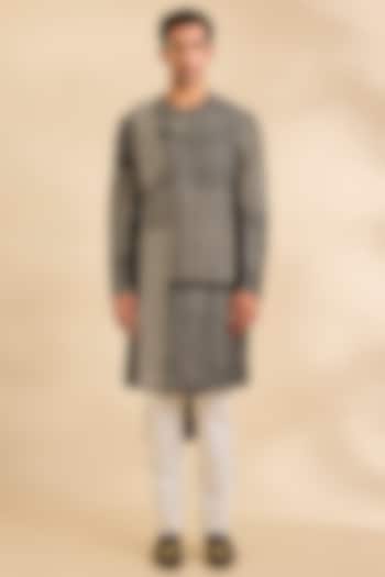 Black & Beige Raw Silk Kurta Set by Divyam Mehta Men at Pernia's Pop Up Shop