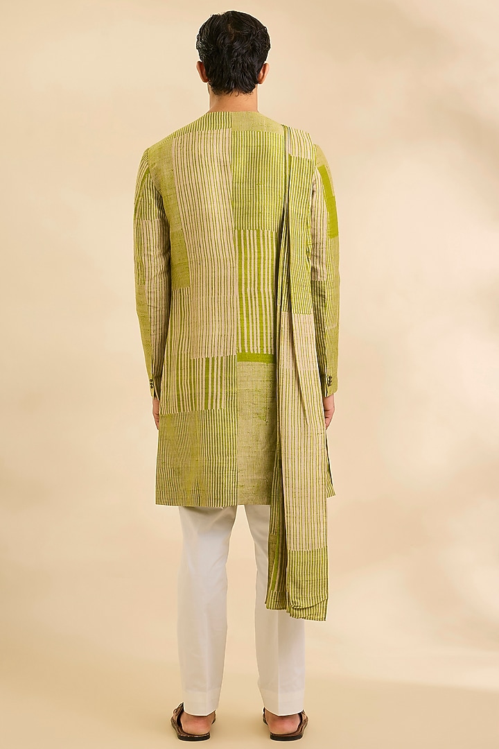 Kathal-Colored Raw Silk Kurta Set by Divyam Mehta Men at Pernia's Pop Up Shop