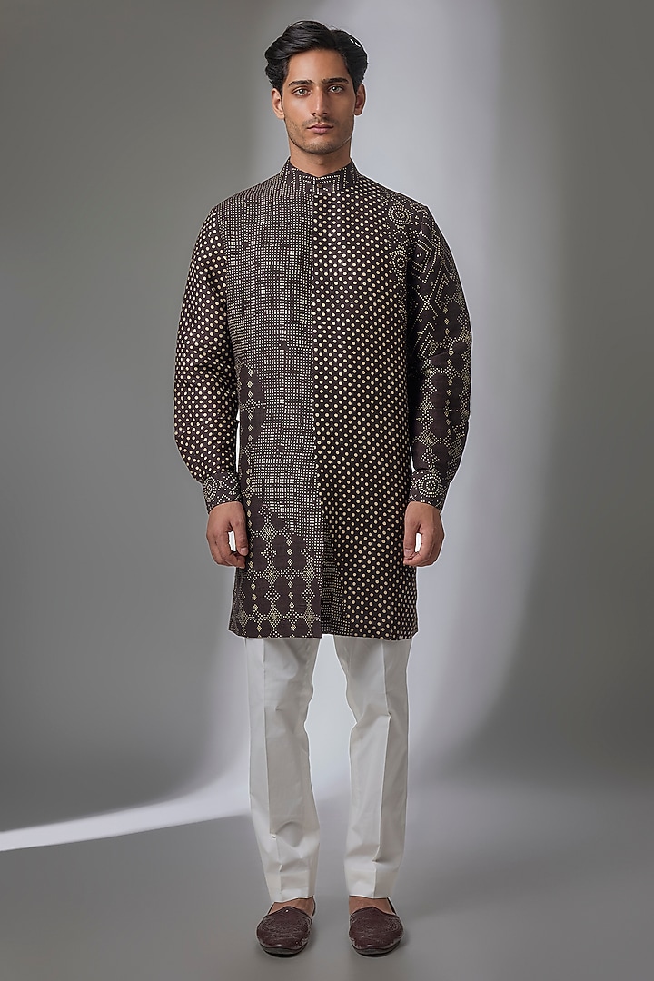 Brown Matka Silk Kurta Set by Divyam Mehta Men at Pernia's Pop Up Shop