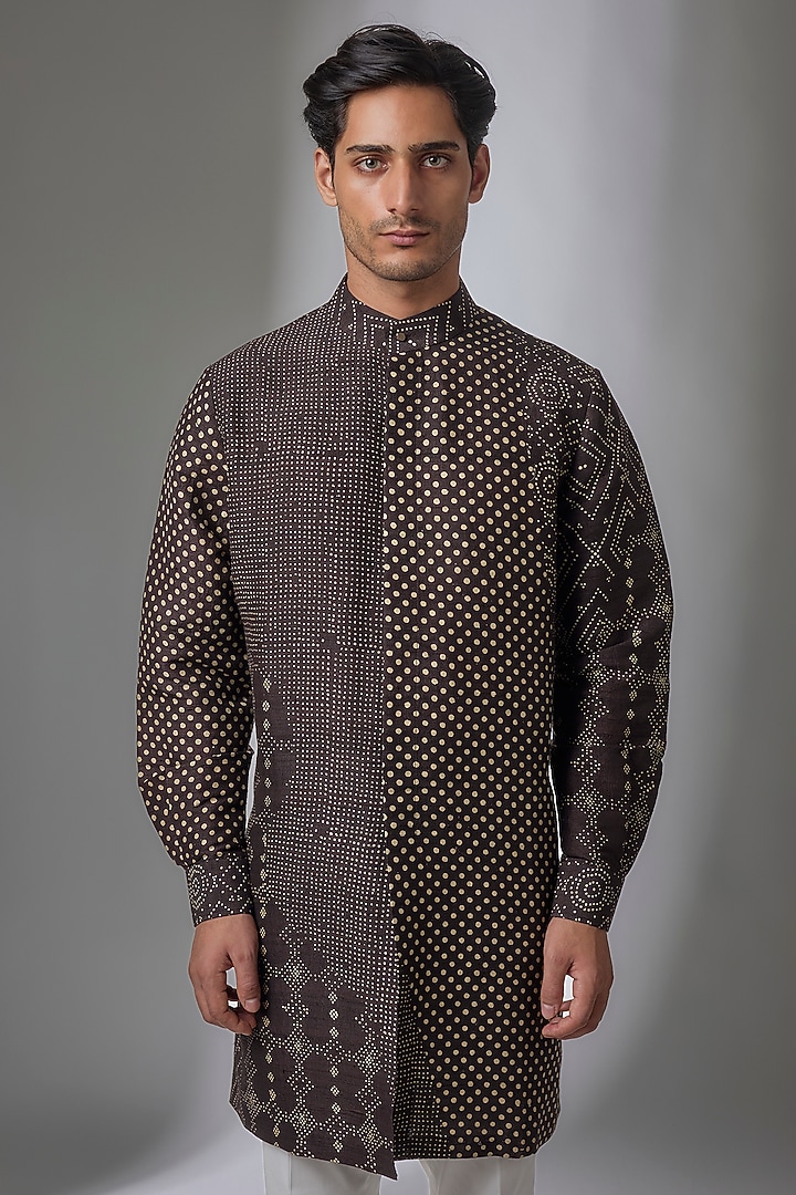 Brown Matka Silk Kurta Set by Divyam Mehta Men at Pernia's Pop Up Shop