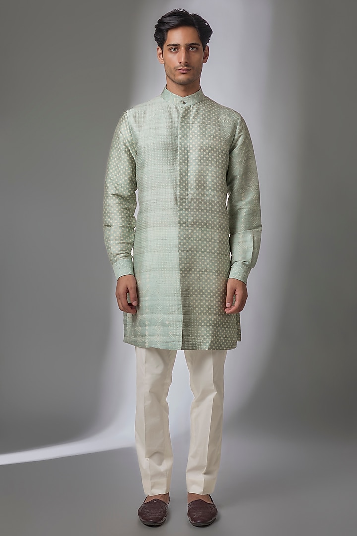 Blue Matka Silk Kurta Set by Divyam Mehta Men at Pernia's Pop Up Shop