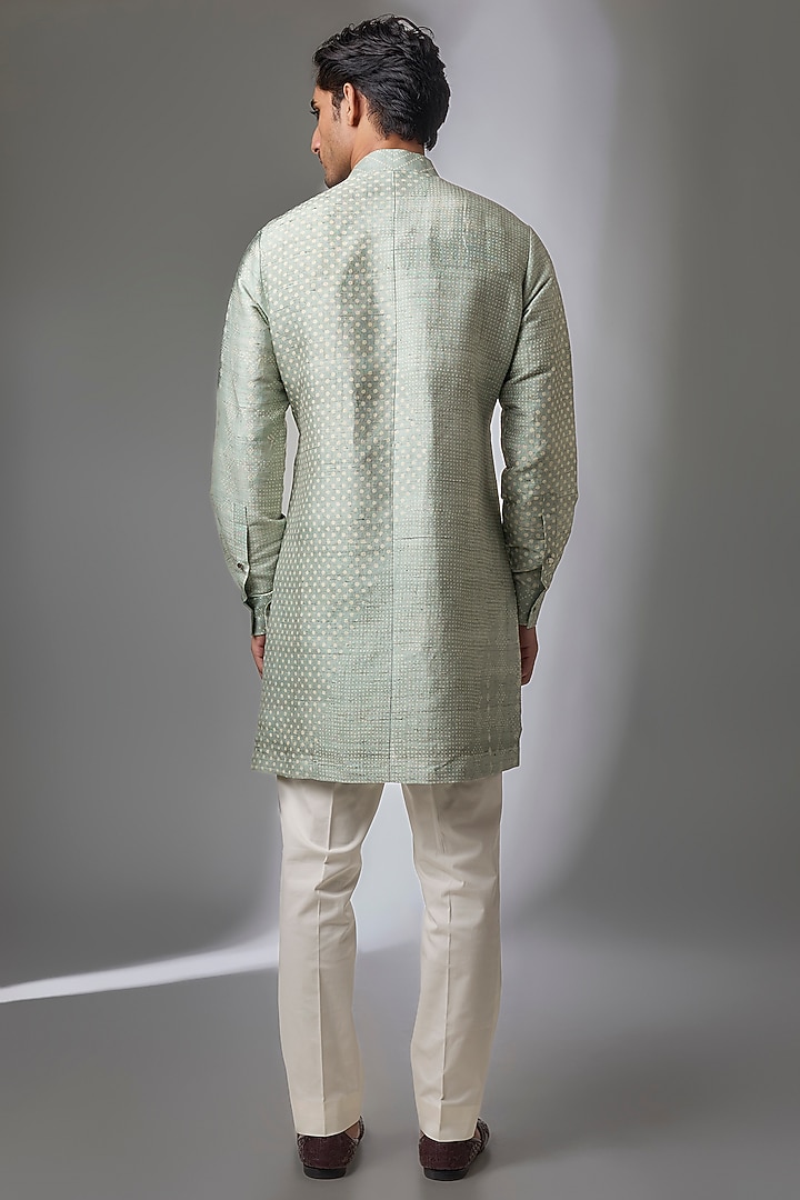Blue Matka Silk Kurta Set by Divyam Mehta Men at Pernia's Pop Up Shop
