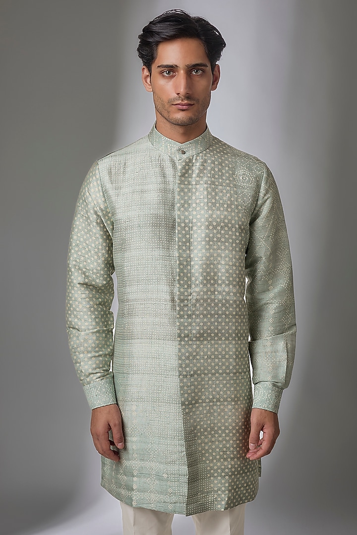 Blue Matka Silk Kurta Set by Divyam Mehta Men at Pernia's Pop Up Shop