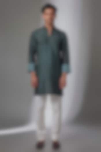 Space Blue Matka Silk Kurta Set by Divyam Mehta Men at Pernia's Pop Up Shop