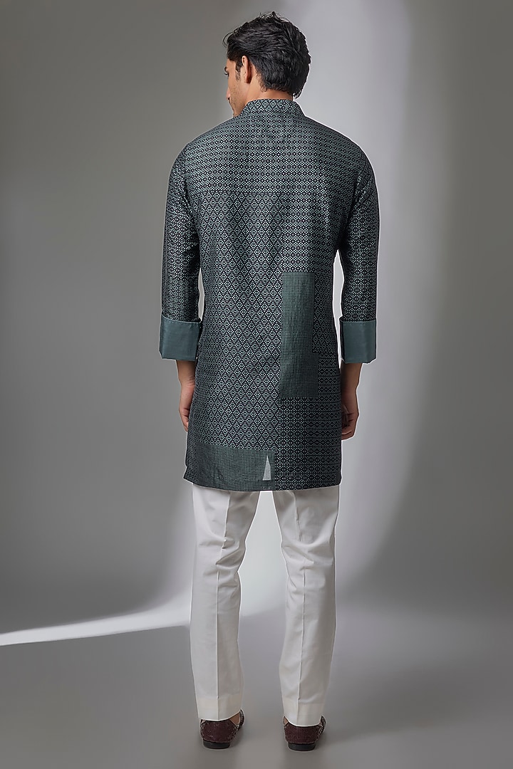 Space Blue Matka Silk Kurta Set by Divyam Mehta Men at Pernia's Pop Up Shop