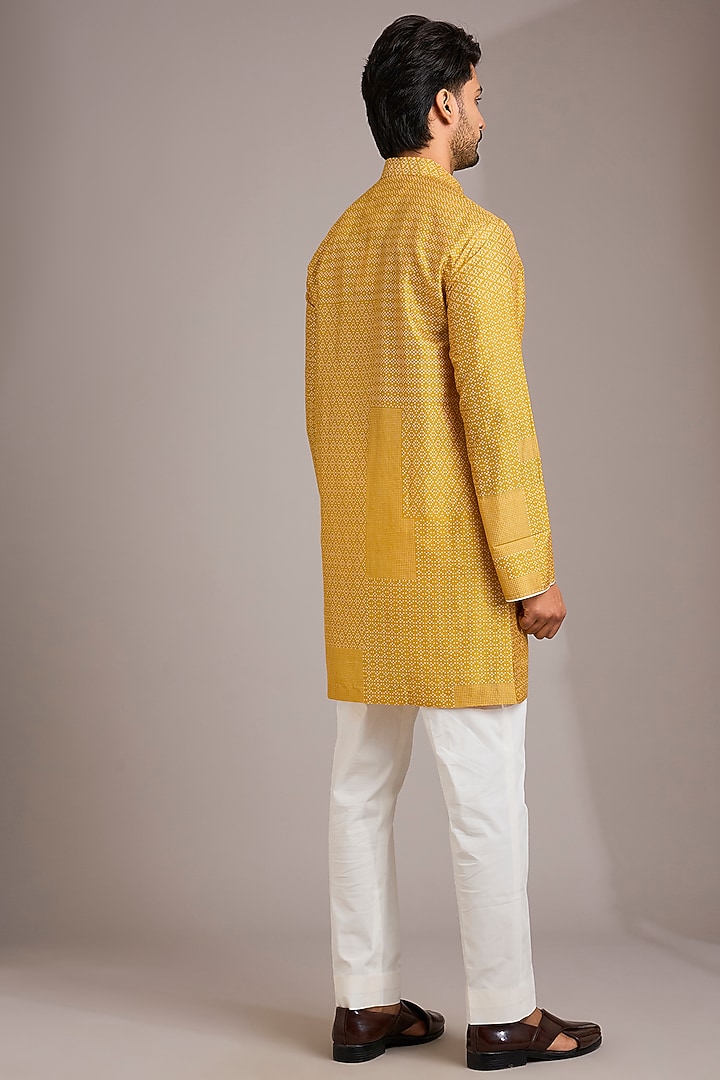Haldi Yellow Matka Silk Kurta Set by Divyam Mehta Men at Pernia's Pop Up Shop