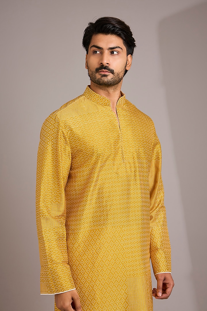Haldi Yellow Matka Silk Kurta Set by Divyam Mehta Men at Pernia's Pop Up Shop